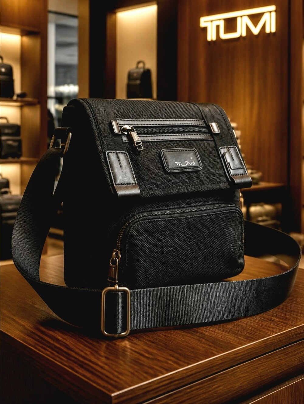 Tumi Black/Brown Nylon and Leather Alpha Bravo Barstow Messenger Bag